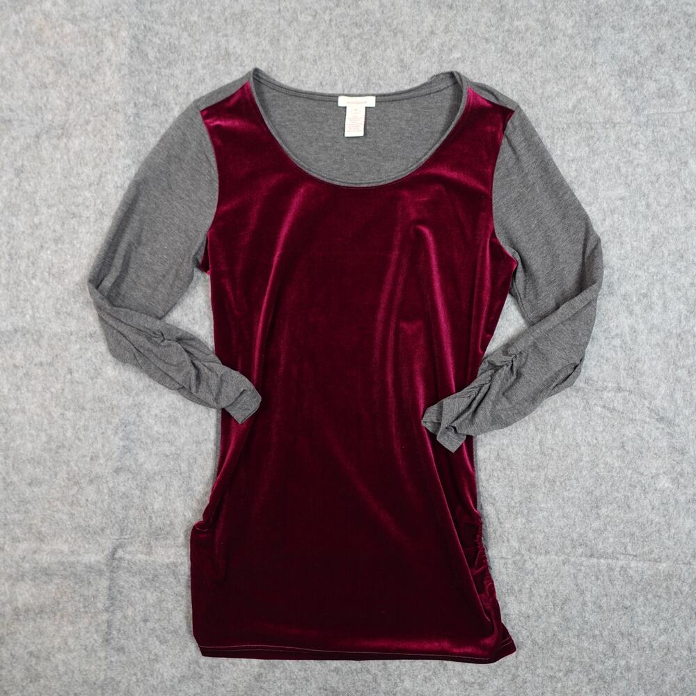 Sundance Top Womens Medium Velvet Front Ruched‎ Long Sleeves Tunic Fitted Gray